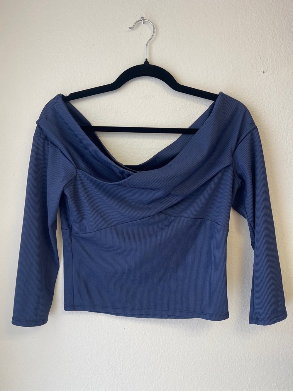 Women's Off-Shoulder Long Sleeve Top in Slate Blue